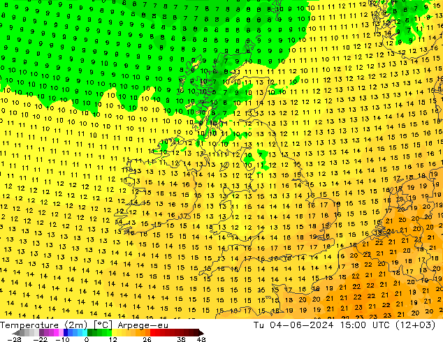 Temperatura (2m) Arpege-eu Ter 04.06.2024 15 UTC