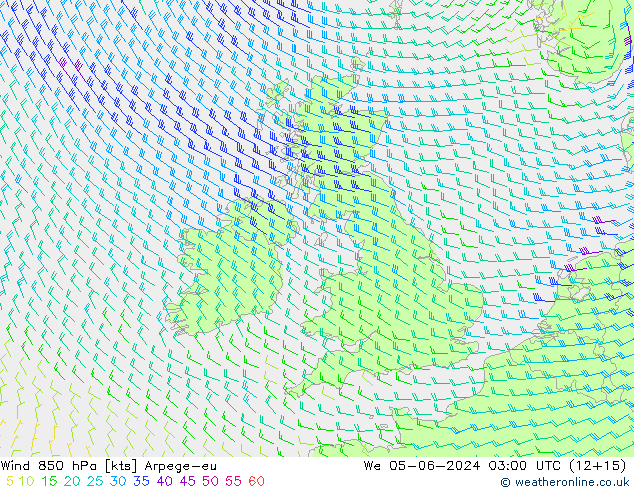 Rüzgar 850 hPa Arpege-eu Çar 05.06.2024 03 UTC