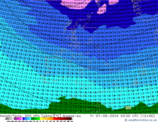 Hoogte/Temp. 500 hPa Arpege-eu vr 07.06.2024 00 UTC