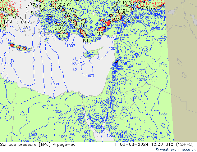 Atmosférický tlak Arpege-eu Čt 06.06.2024 12 UTC