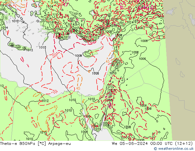 Theta-e 850hPa Arpege-eu mer 05.06.2024 00 UTC