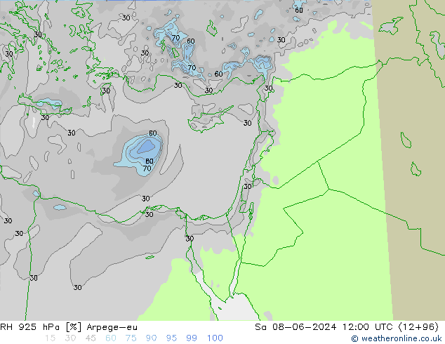 RH 925 hPa Arpege-eu so. 08.06.2024 12 UTC