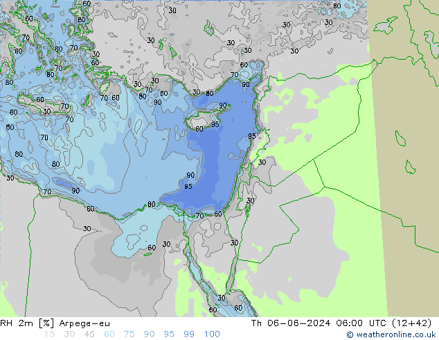 RH 2m Arpege-eu czw. 06.06.2024 06 UTC