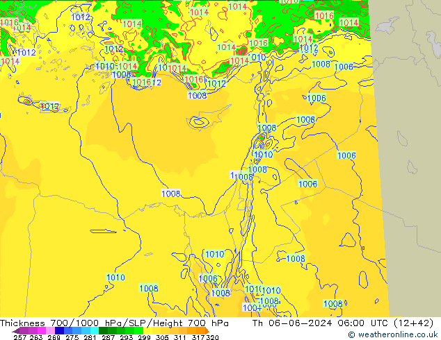 Thck 700-1000 hPa Arpege-eu czw. 06.06.2024 06 UTC