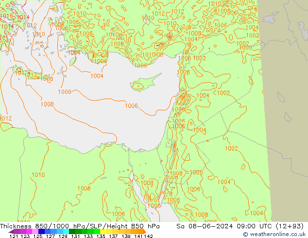 Thck 850-1000 hPa Arpege-eu sab 08.06.2024 09 UTC