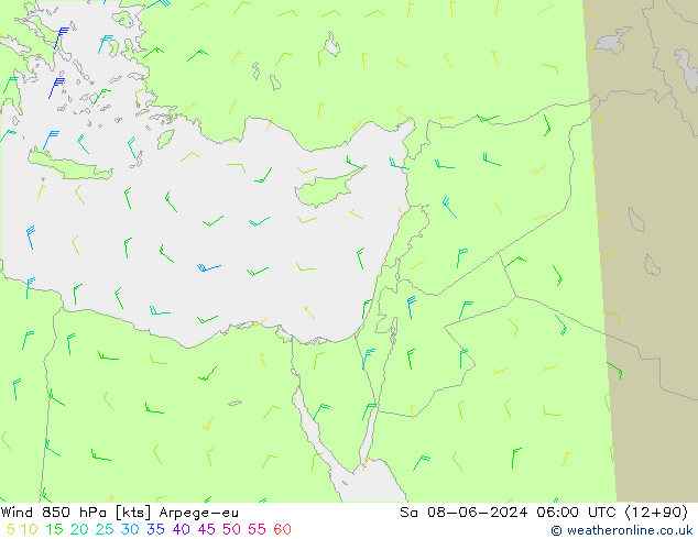 Wind 850 hPa Arpege-eu Sa 08.06.2024 06 UTC