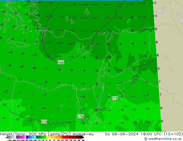 Hoogte/Temp. 500 hPa Arpege-eu za 08.06.2024 18 UTC