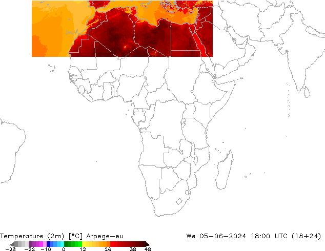 Temperatura (2m) Arpege-eu mié 05.06.2024 18 UTC