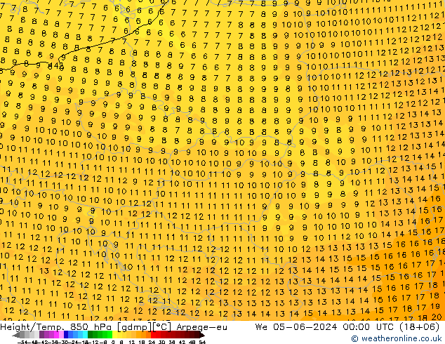 Height/Temp. 850 hPa Arpege-eu śro. 05.06.2024 00 UTC