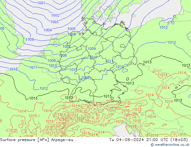 pressão do solo Arpege-eu Ter 04.06.2024 21 UTC