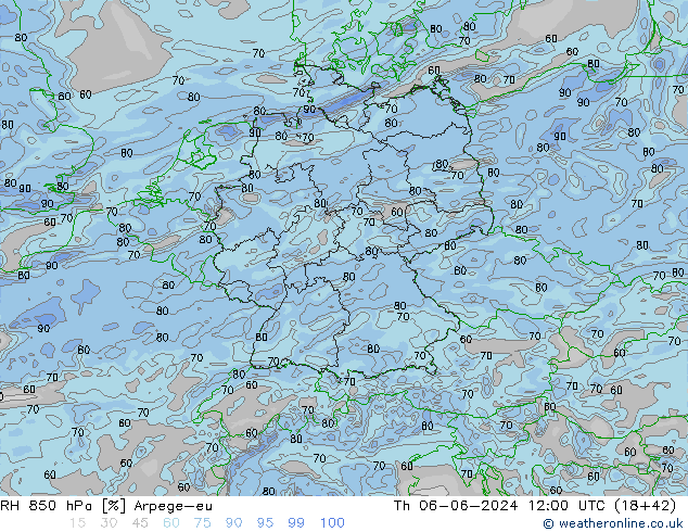 850 hPa Nispi Nem Arpege-eu Per 06.06.2024 12 UTC