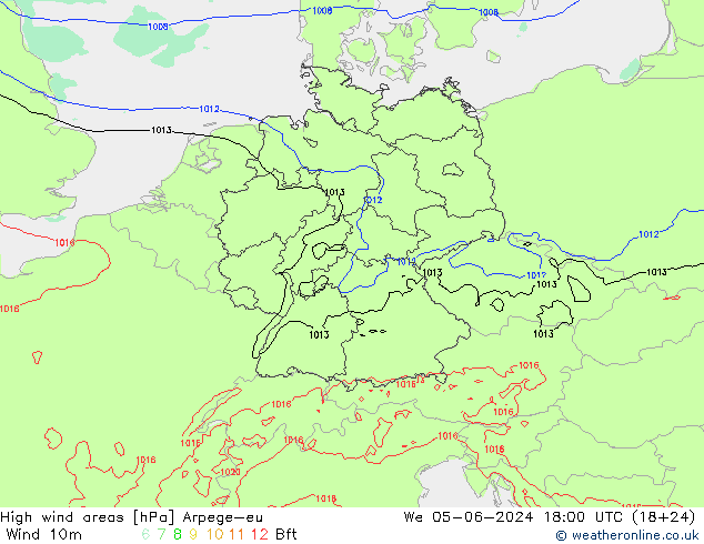 High wind areas Arpege-eu 星期三 05.06.2024 18 UTC