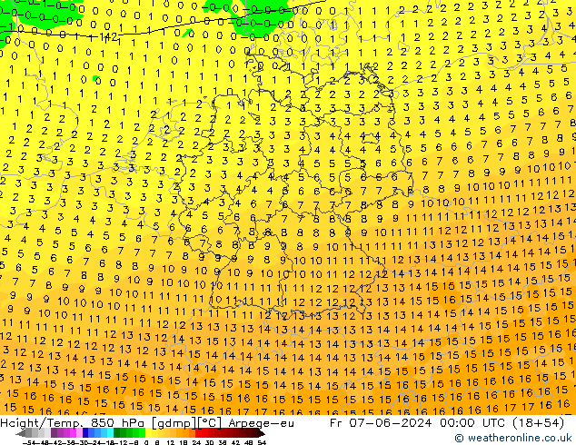 Height/Temp. 850 гПа Arpege-eu пт 07.06.2024 00 UTC