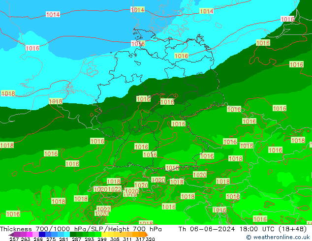 Thck 700-1000 hPa Arpege-eu Qui 06.06.2024 18 UTC