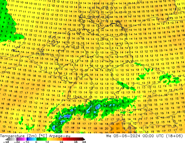 Temperature (2m) Arpege-eu We 05.06.2024 00 UTC