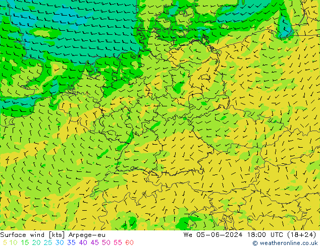 Vent 10 m Arpege-eu mer 05.06.2024 18 UTC