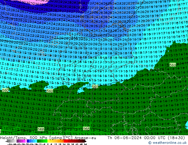 Height/Temp. 500 hPa Arpege-eu gio 06.06.2024 00 UTC