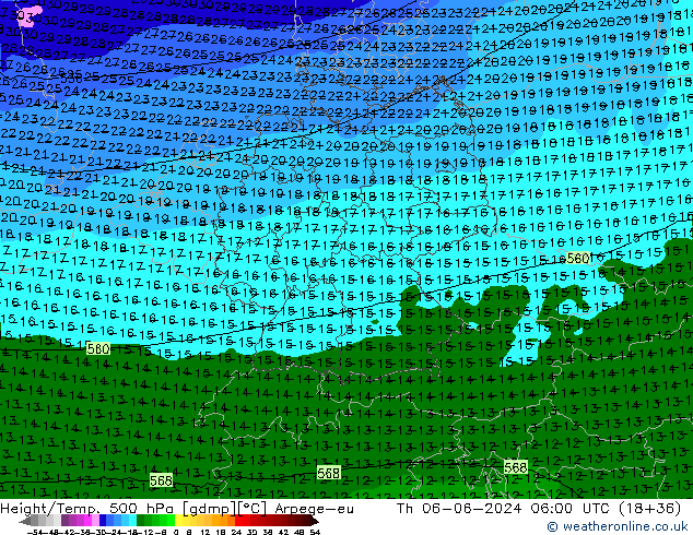 Height/Temp. 500 hPa Arpege-eu Th 06.06.2024 06 UTC