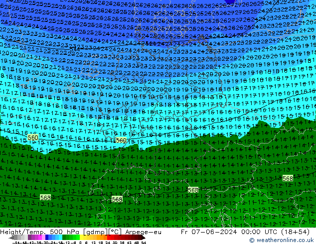 Height/Temp. 500 hPa Arpege-eu Sex 07.06.2024 00 UTC