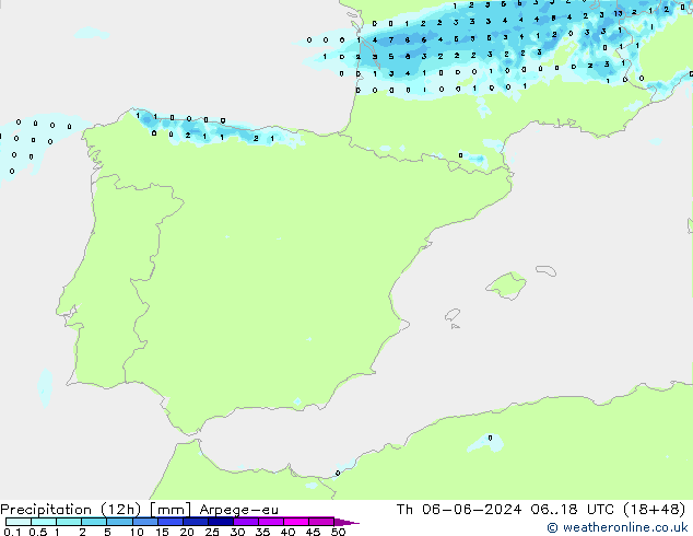 Precipitación (12h) Arpege-eu jue 06.06.2024 18 UTC