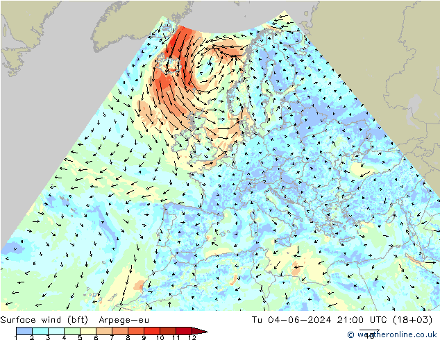 ве�Bе�@ 10 m (bft) Arpege-eu вт 04.06.2024 21 UTC