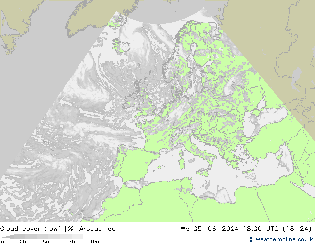 nízká oblaka Arpege-eu St 05.06.2024 18 UTC