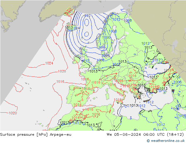 Bodendruck Arpege-eu Mi 05.06.2024 06 UTC