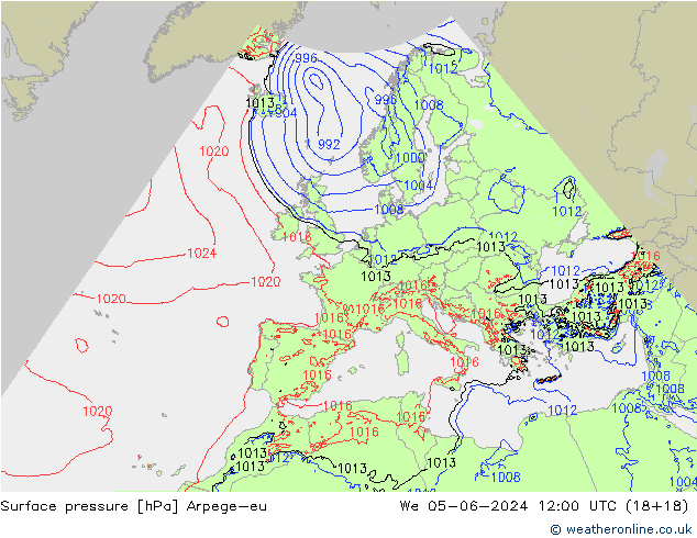 Surface pressure Arpege-eu We 05.06.2024 12 UTC