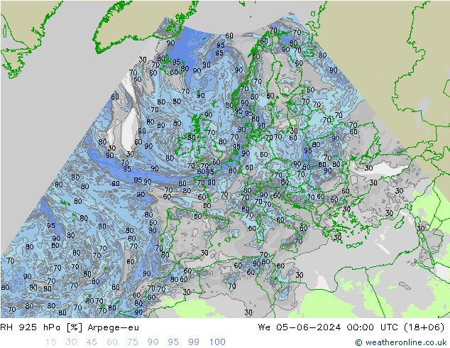 RH 925 hPa Arpege-eu 星期三 05.06.2024 00 UTC