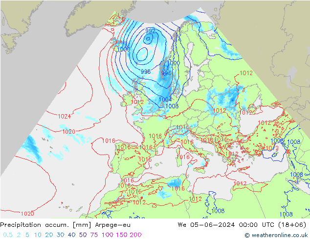 Precipitation accum. Arpege-eu We 05.06.2024 00 UTC