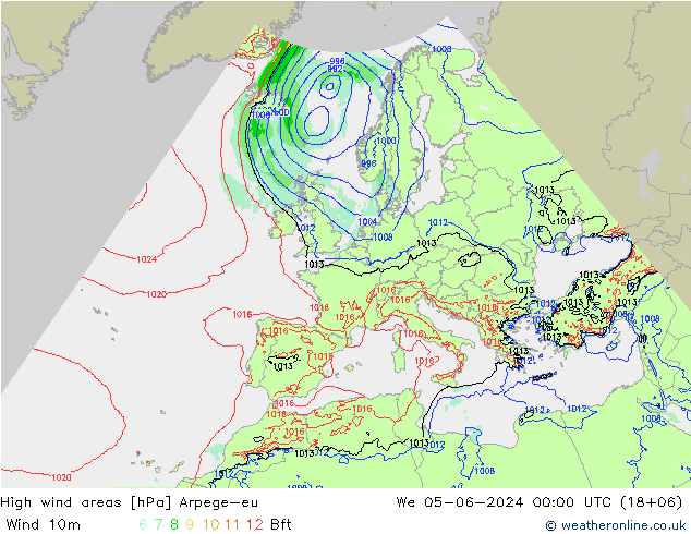High wind areas Arpege-eu 星期三 05.06.2024 00 UTC