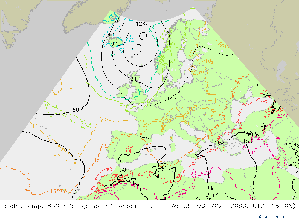 Height/Temp. 850 hPa Arpege-eu We 05.06.2024 00 UTC