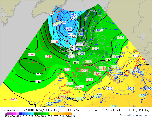 500-1000 hPa Kalınlığı Arpege-eu Sa 04.06.2024 21 UTC