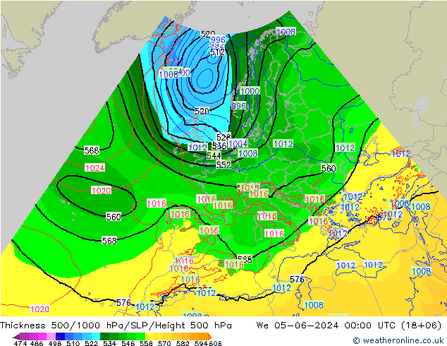 500-1000 hPa Kalınlığı Arpege-eu Çar 05.06.2024 00 UTC