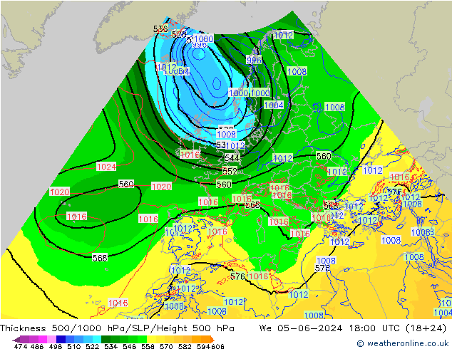 500-1000 hPa Kalınlığı Arpege-eu Çar 05.06.2024 18 UTC