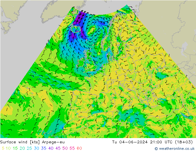 风 10 米 Arpege-eu 星期二 04.06.2024 21 UTC