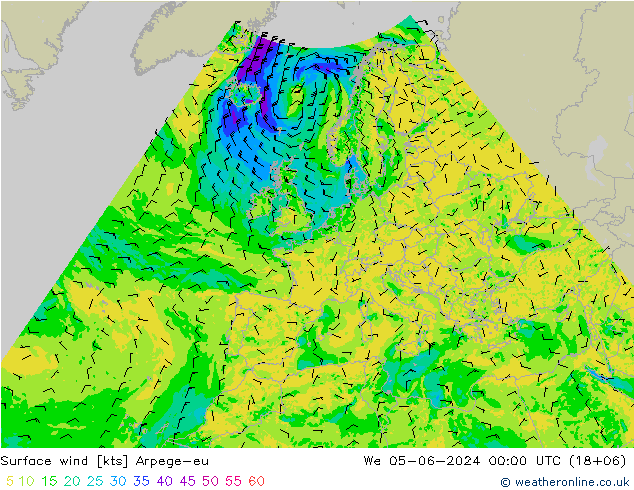 风 10 米 Arpege-eu 星期三 05.06.2024 00 UTC