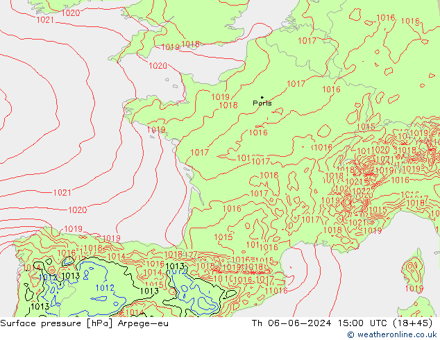 приземное давление Arpege-eu чт 06.06.2024 15 UTC