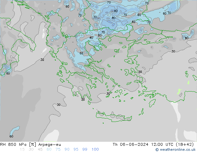 RH 850 hPa Arpege-eu Th 06.06.2024 12 UTC