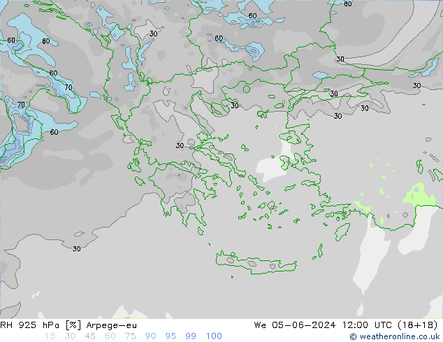 RH 925 гПа Arpege-eu ср 05.06.2024 12 UTC