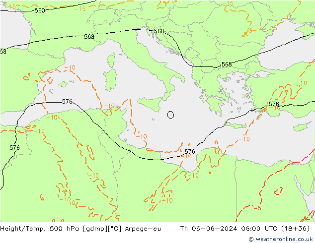 Yükseklik/Sıc. 500 hPa Arpege-eu Per 06.06.2024 06 UTC