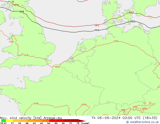 Max. wind velocity Arpege-eu Th 06.06.2024 03 UTC