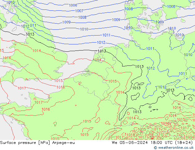 地面气压 Arpege-eu 星期三 05.06.2024 18 UTC