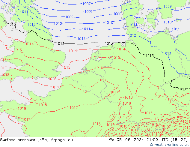 pressão do solo Arpege-eu Qua 05.06.2024 21 UTC