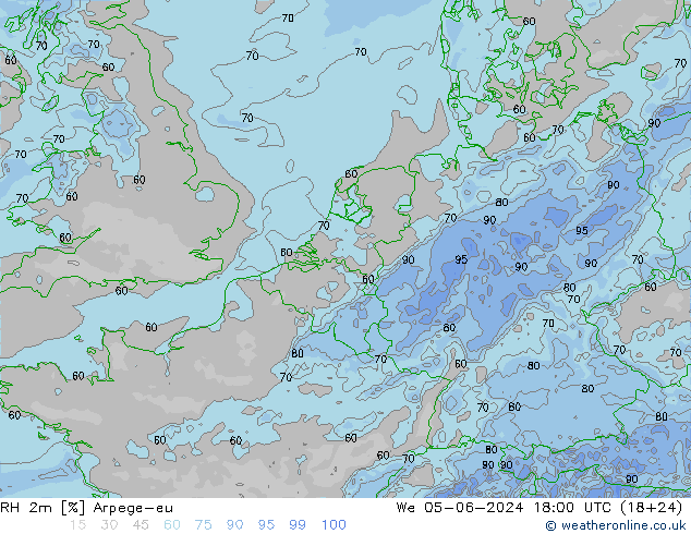 RH 2m Arpege-eu We 05.06.2024 18 UTC