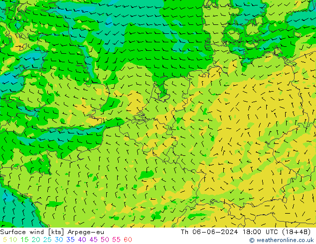 ветер 10 m Arpege-eu чт 06.06.2024 18 UTC