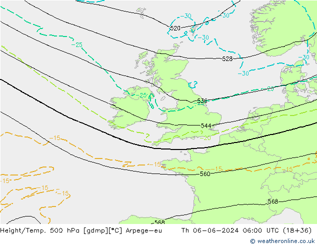 Height/Temp. 500 hPa Arpege-eu  06.06.2024 06 UTC