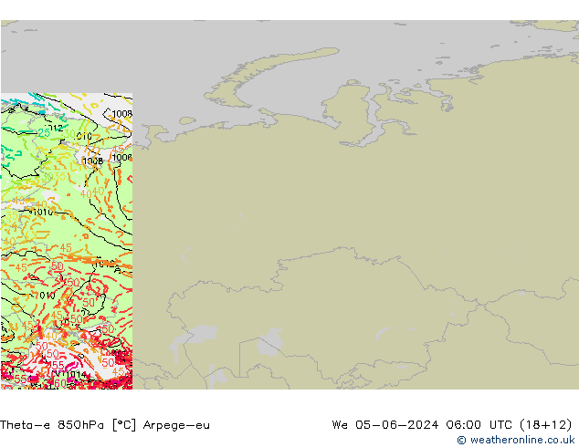 Theta-e 850hPa Arpege-eu Qua 05.06.2024 06 UTC