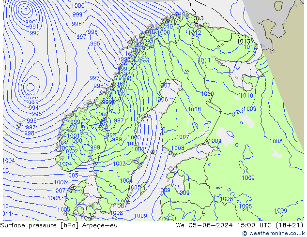 Atmosférický tlak Arpege-eu St 05.06.2024 15 UTC