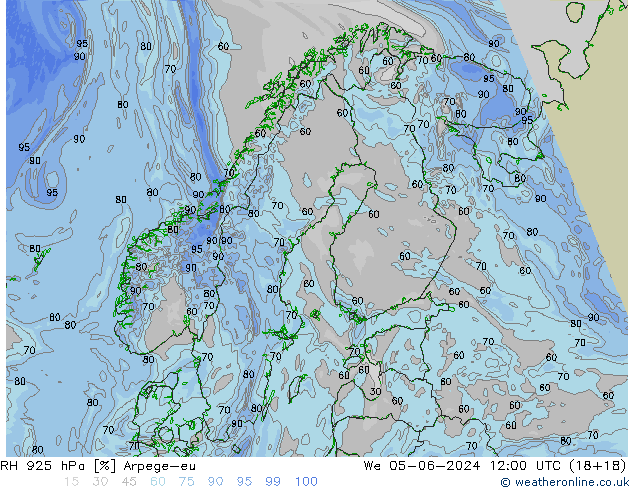 RH 925 гПа Arpege-eu ср 05.06.2024 12 UTC